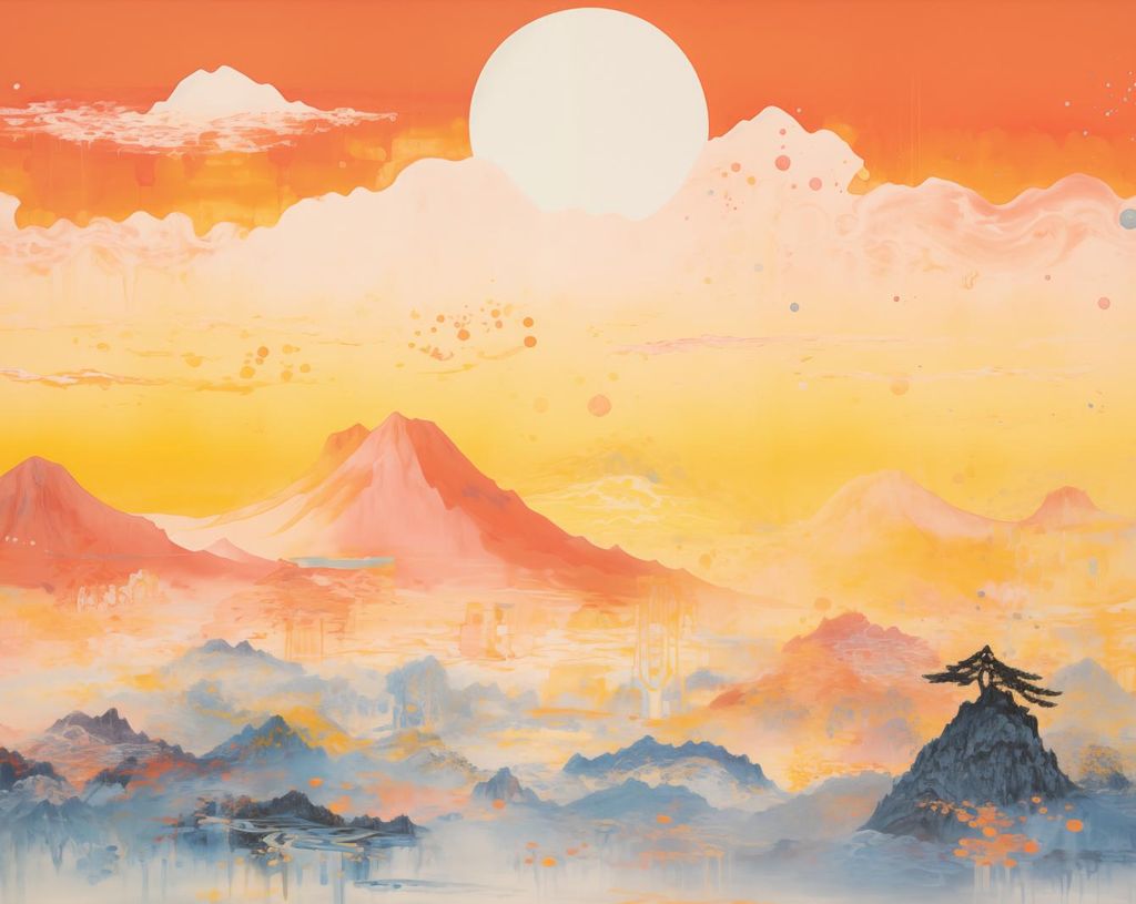 Plakat 76x60,5cm Morgendämmerung über dem Land der stillen Berge