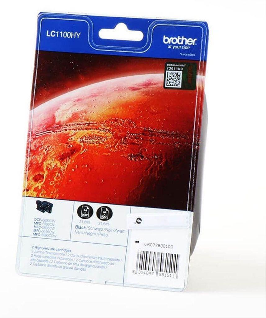Brother LC1100HYBK, Czarny, Tusz na bazie pigmentu, 1 szt., Zdjęcie produktu 