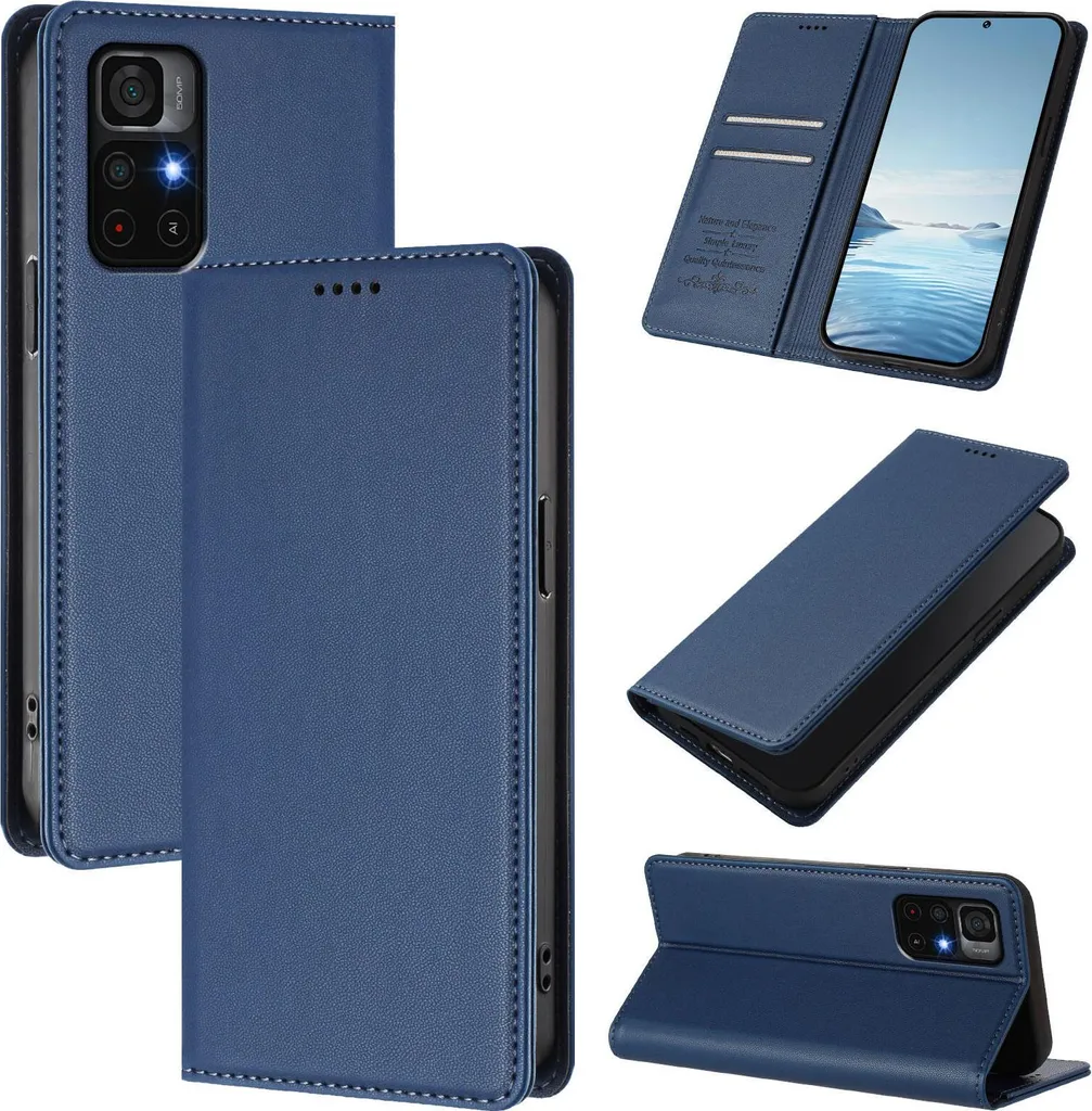 Custodia Elegante in Pelle Blu Scuro per Xiaomi Poco M4 Pro 5G - 2