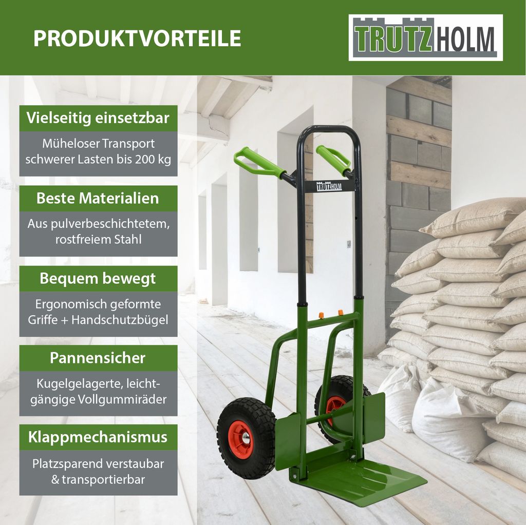 Sackkarre Stahl 200 kg 113 cm Höhe große klappbare Produktbild 9