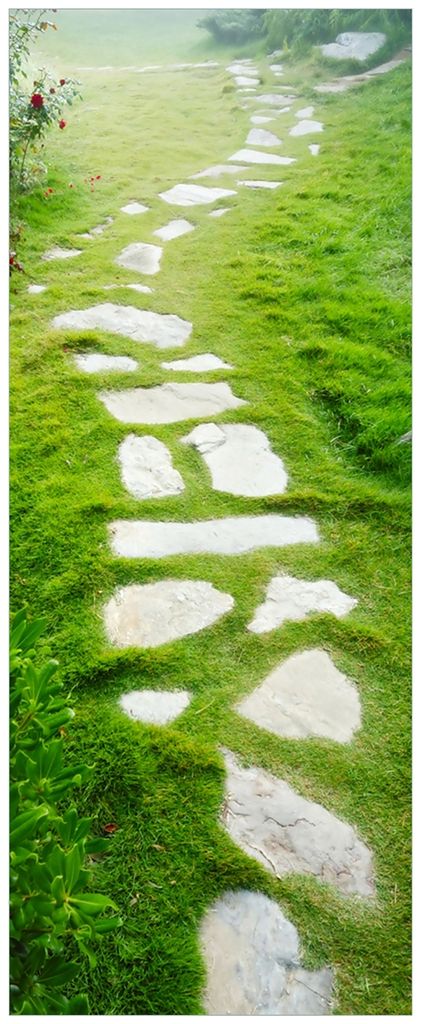 Wallario Wandbild aus Acryl, 200 x 80 cm, freischwebende Optik - Steinweg im Grünen