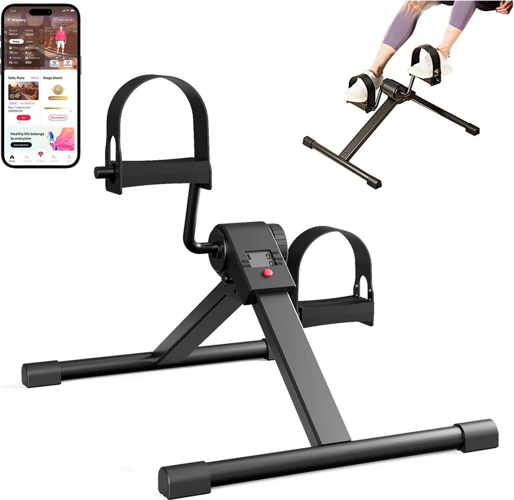 Untertisch-Pedaltrainer - Mini Heimtrainer O1 - Bluetooth App - LCD Kalorienzähler - Verstellbarer Widerstand 2 Stufen - Leise - Mit Lautsprecher ...
