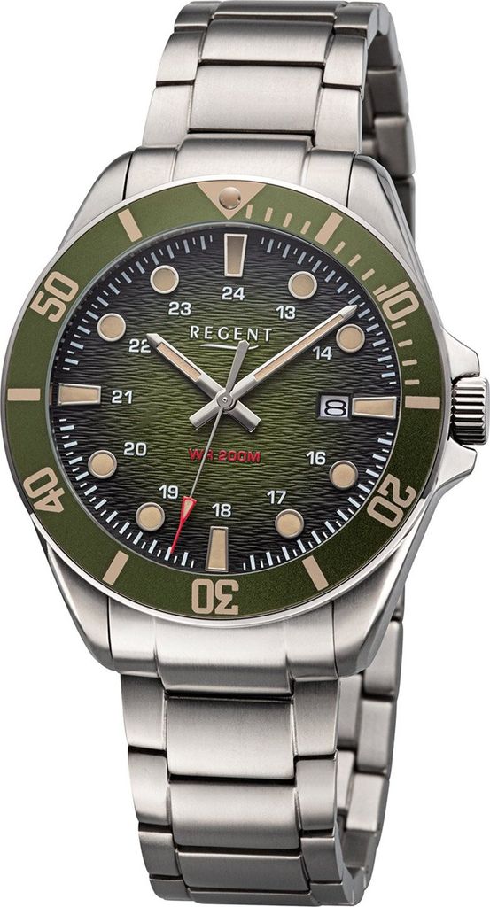 Regent BA-858 Herren-Armbanduhr Titan 20 Bar Wasserdicht Grün