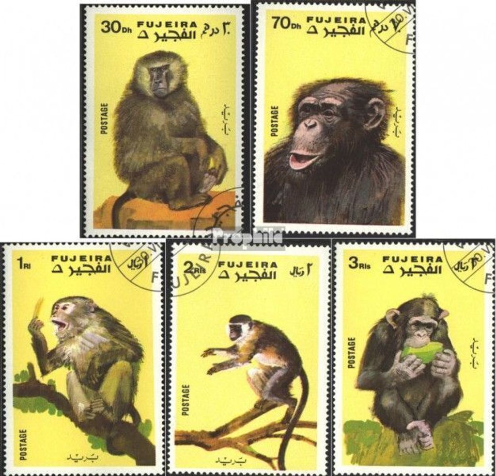 Briefmarken Fujeira 1971 Mi 786A-790A (kompl.Ausg.) gestempelt Affen