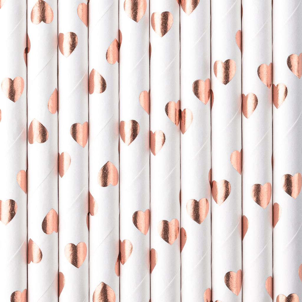 Cannucce di carta con cuori da 19 cm in oro rosa bianco, Immagine del prodotto 