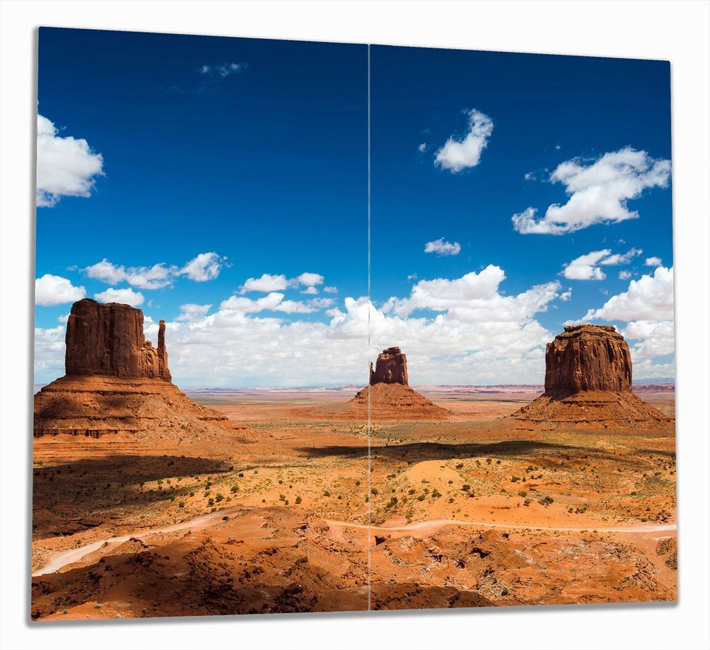 Wallario Herdabdeckplatte aus Glas, Größe 60 x 52 cm 2-teilig, Motiv Monument Valley