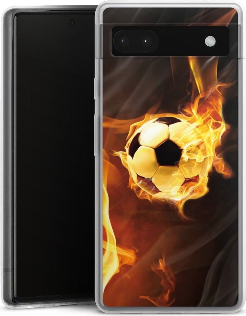 DeinDesign Slim Hülle für Google Pixel 6a Silikon Case Ultra Dünn Handyhülle Ball Feuer Fußball