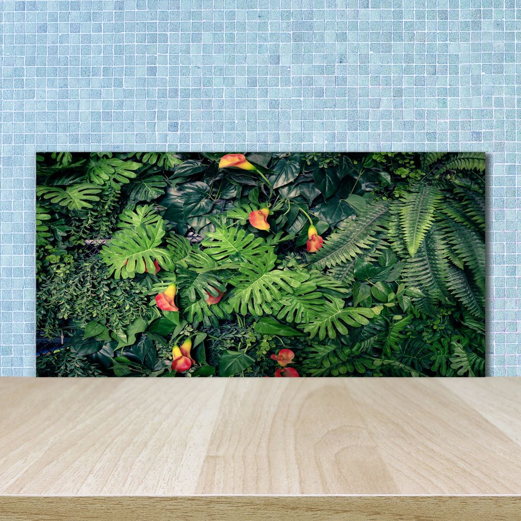 Tulup Küchenrückwand Spritzschutz aus Glas -100x50 -Spritzschutz auf gehärtetes GlasBlumen Pflanzen Exotischer Dschungel