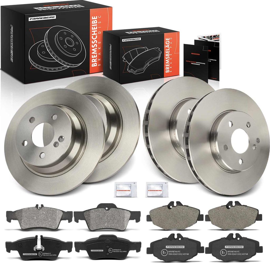 Frankberg 4x Bremsscheiben 8x Bremsbeläge Vorderachse Hinterachse für Mercedes-Benz E-Klasse W211 S211