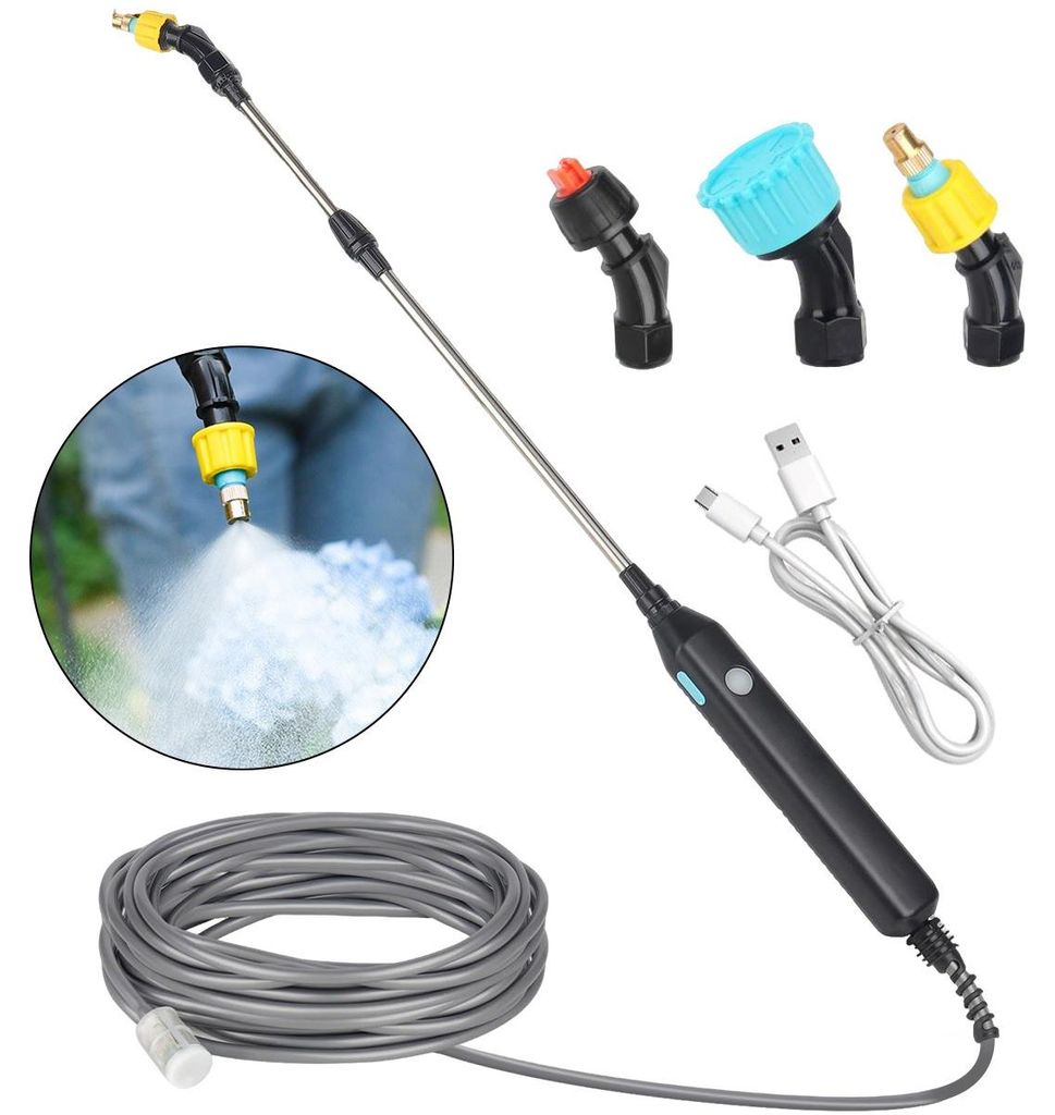 Akku Drucksprüher 3,7 V – Elektrischer Pflanzensprüher für Garten – Wiederaufladbarer Drucksprüher mit 3 Düsen, 3 m Schlauch und tragbarem...
