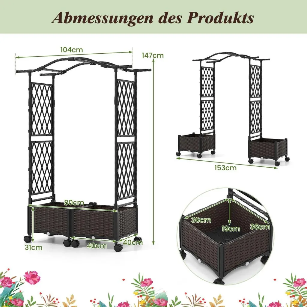 Pot de Fleurs Vertical avec Support Grimpant et Réservoir d'Eau Intégré - 2