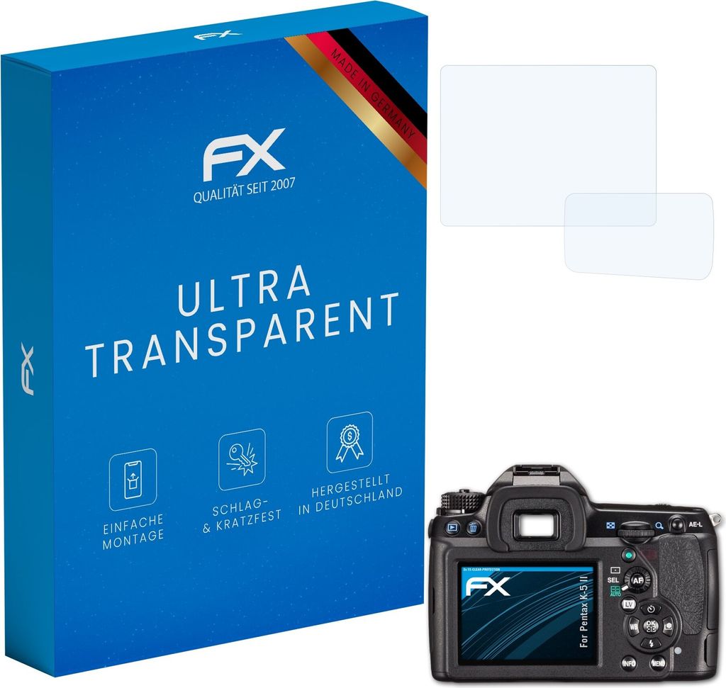 atFoliX FX-Clear 3x Schutzfolie kompatibel mit Pentax K-5 II Displayschutzfolie