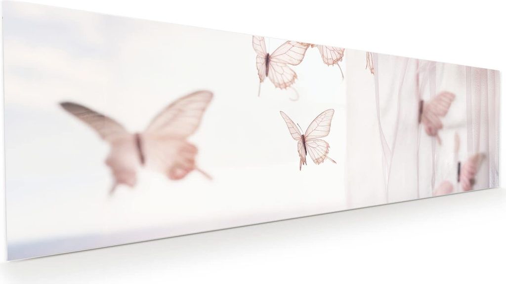 Glasbild 120x40cm in XXL für Wohnzimmer, Schlafzimmer Motiv Schmetterlinge Vorhangsins
