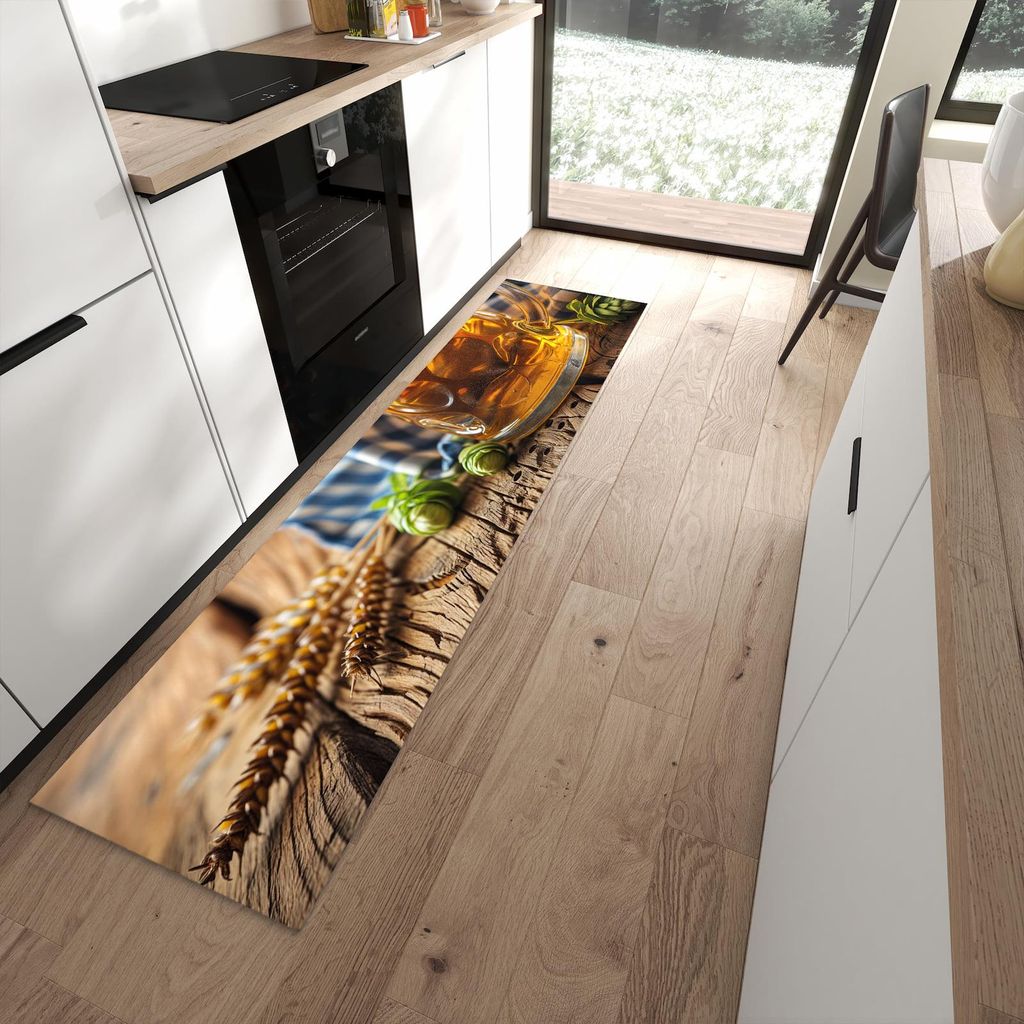 Küchenteppich 60x240cm rutschfest & abwischbar PVC Läufer - Bierglas