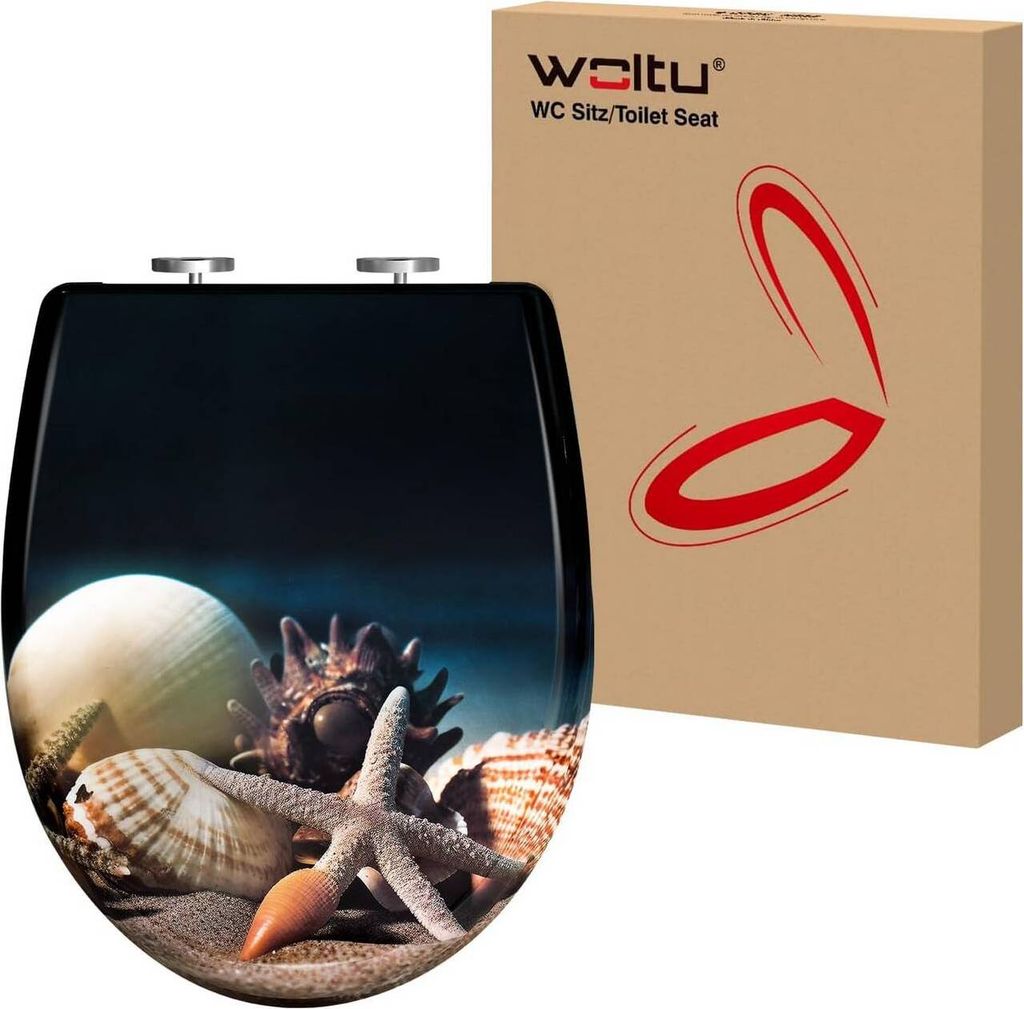 WOLTU Toilettendeckel, WC Sitz mit Absenkautomatik, Klobrille, O-Form, Seemuster