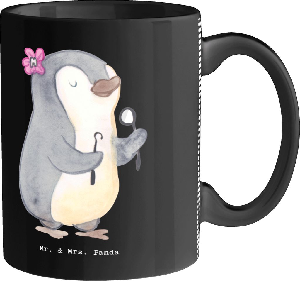 Mr. & Mrs. Panda Tasse Zahnmedizinische Fachangestellte Herz - Schwarz - Geschenk, Kaffeetasse, Bedruckte, keramik, Pott, Kaffeebecher, Becher