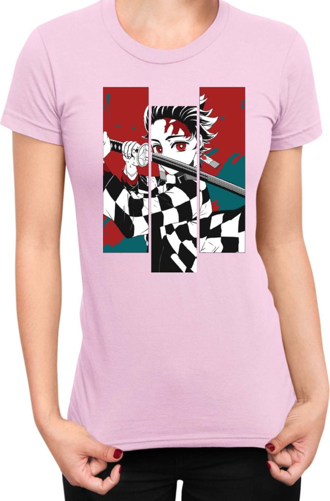 Damen T-Shirt Demon Anime Slayer Kimetsu No Yaiba Tanjiro Kamado 011, Lady L / Hellrosa