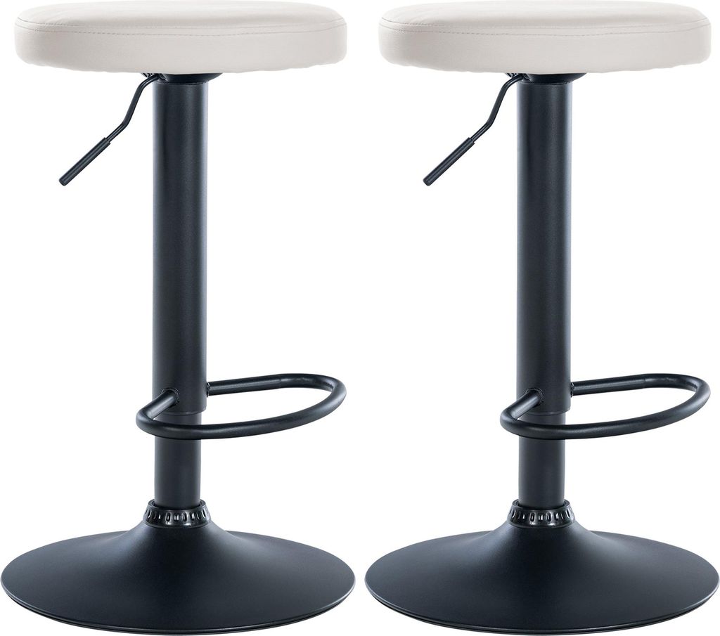 2er Set Barhocker KAZON - Kunstleder Weiß 38.5x38.5x60 cm Schwarz | Barstuhl Höhenverstellbar Drehbar Tresenhocker Tresenstuhl Kneipenhocker