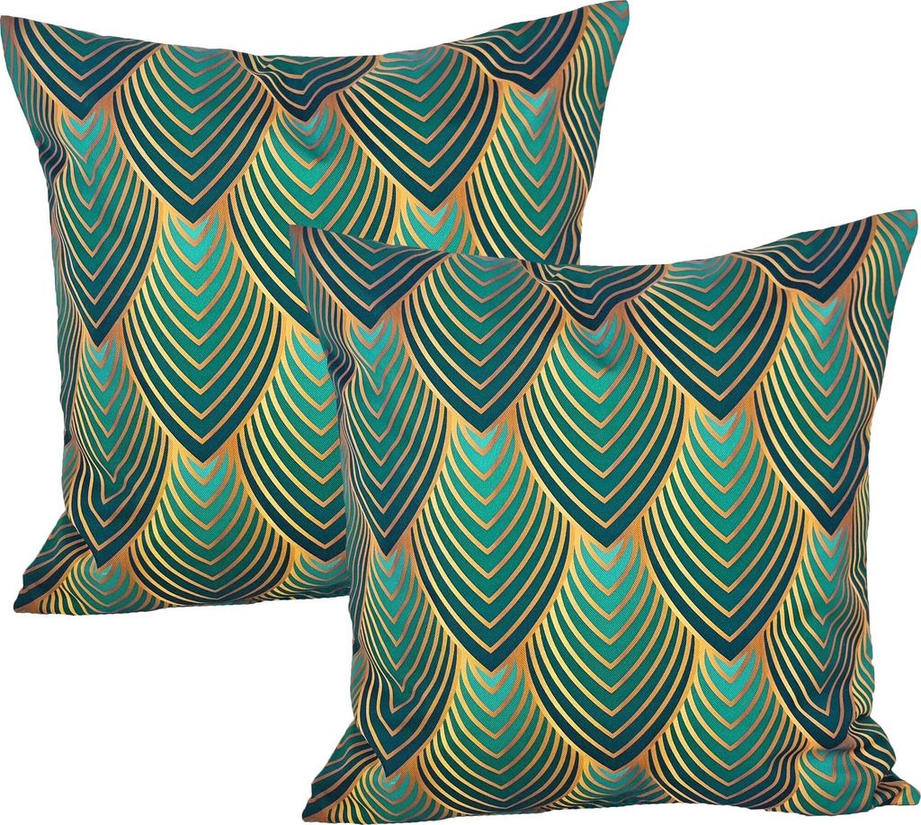 JACK 2er Set 45x45cm Motiv Outdoor Kissenhülle Kissenbezug Wasserfest Sitzkissen Lounge Kissen Garten Stuhl Lotus Effekt, Farbe:Blatt Grün