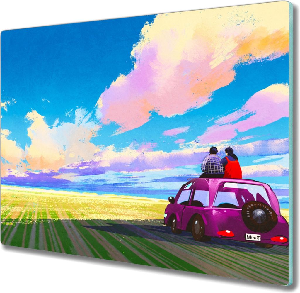 Coloray Herdabdeckplatte 60x52 cm Schneidebrett Kochplattenabdeckung Küchenbrett Hackbrett - Wiese Auto ein paar Himmel