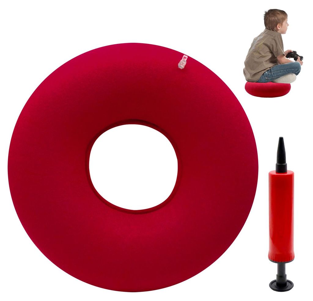 Aufblasbares Donut-Kissen 40 cm mit Pumpe, rundes Sitzkissen zur Druckentlastung, Luftkissen für den Nacken, für Reisen, Büro, Auto und Zuhause ...