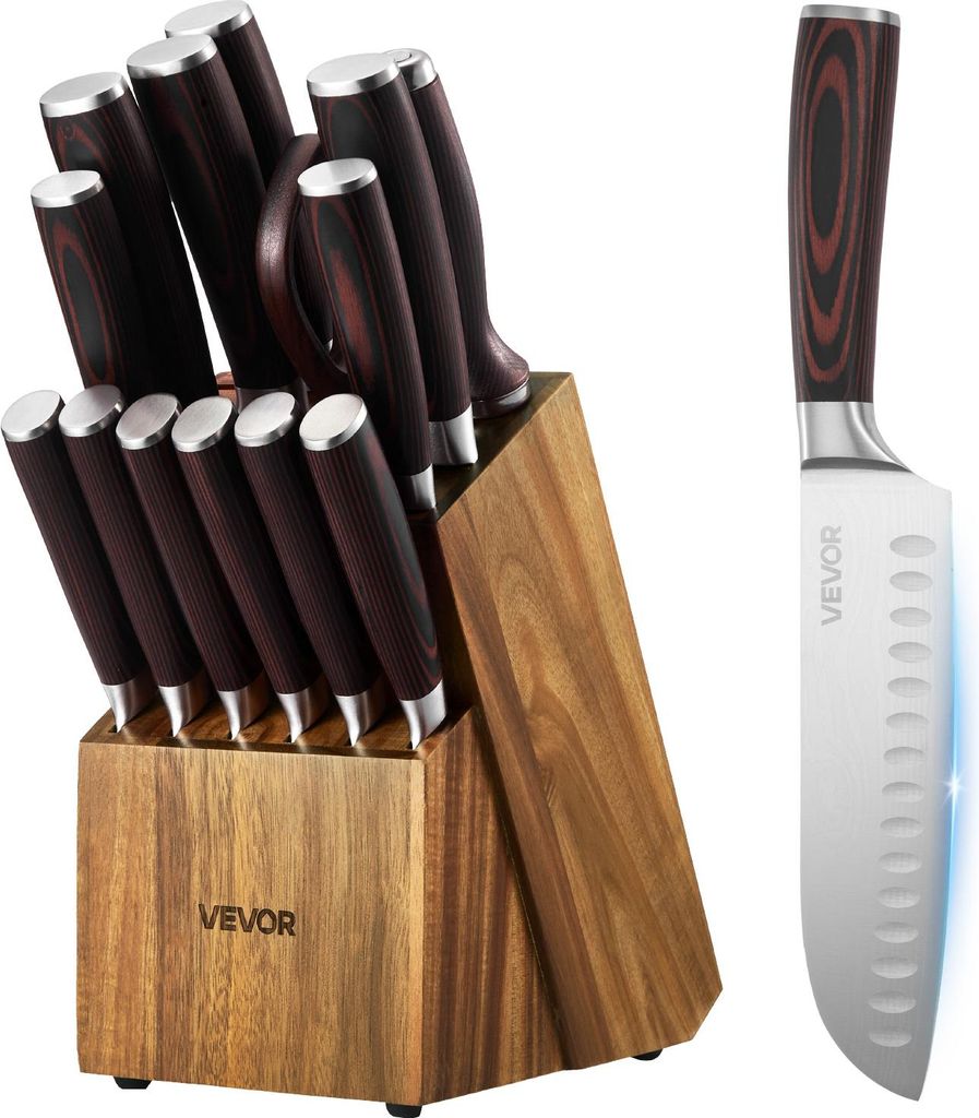 Set di coltelli da cucina VEVOR con ceppo (legno) e acciaio Immagine del prodotto 