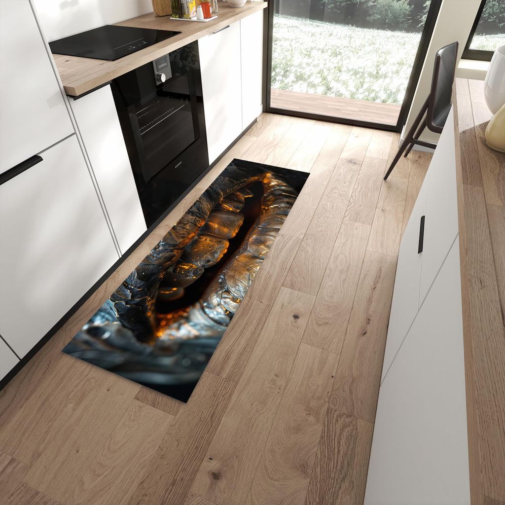 Küchenteppich 60x180cm rutschfest & abwischbar PVC Läufer - Metallischer Mund