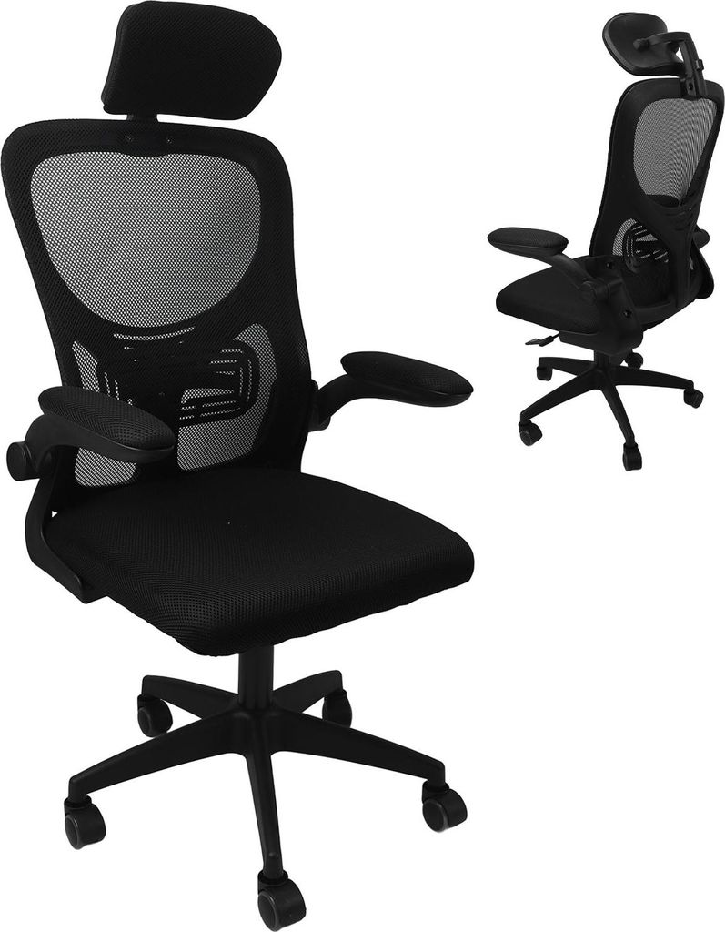 Bürostuhl Mesh High Back Desk Chair mit Lendenwirbelstütze 3D Kopfstütze 90 Grad drehbare Armlehnen Räder Bequemer Gaming Stuhl Schwarz