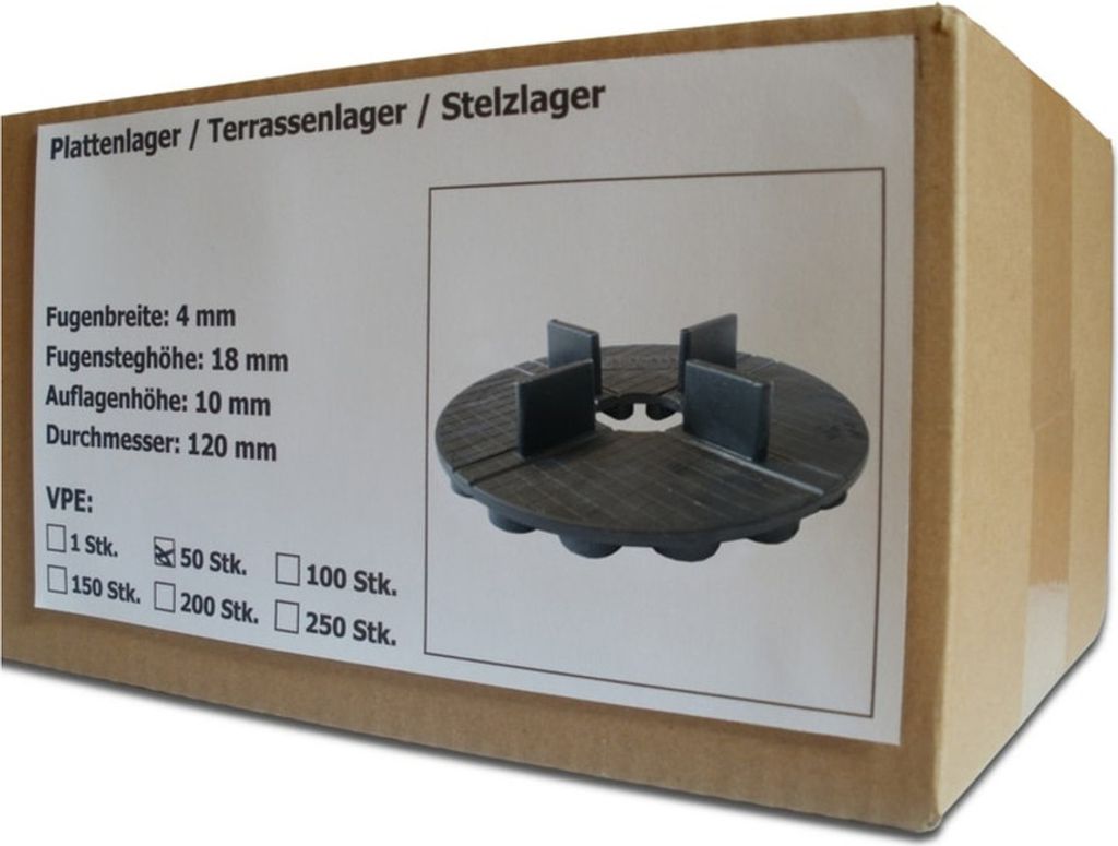 Gummi Plattenlager / Terrassenlager mit Fugenkreuz 4/18 mm, Anzahl 50 Stück (Pack à 50 Stück)