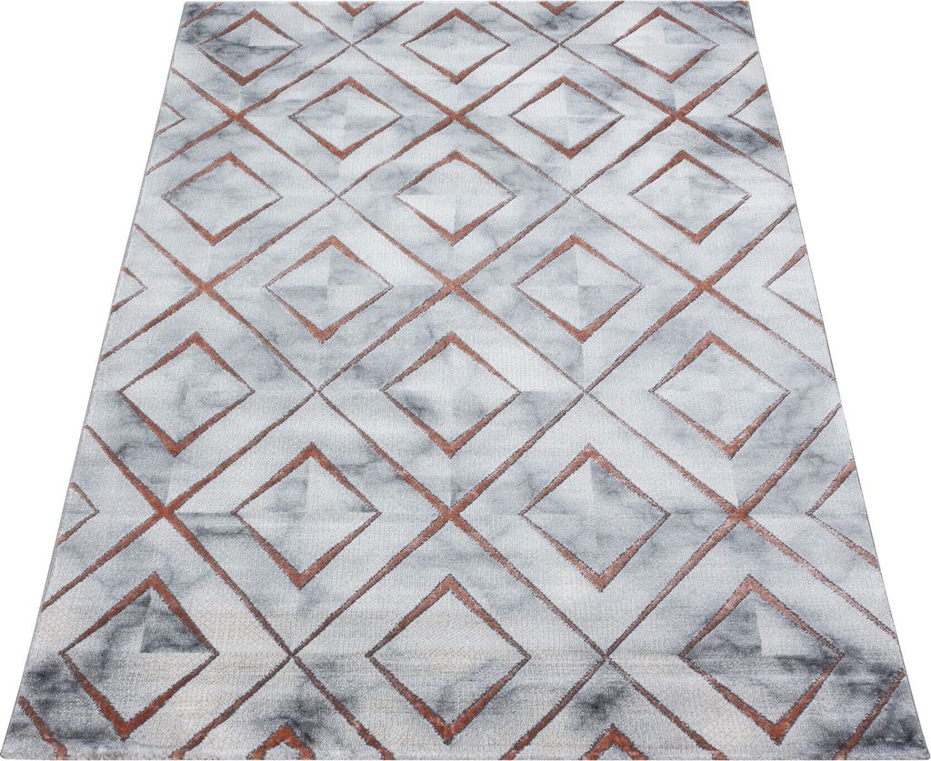 Kurzflor Teppich Wohnzimmer Bronze 140x200 Rechteck Marmor Design aus Polypropylen