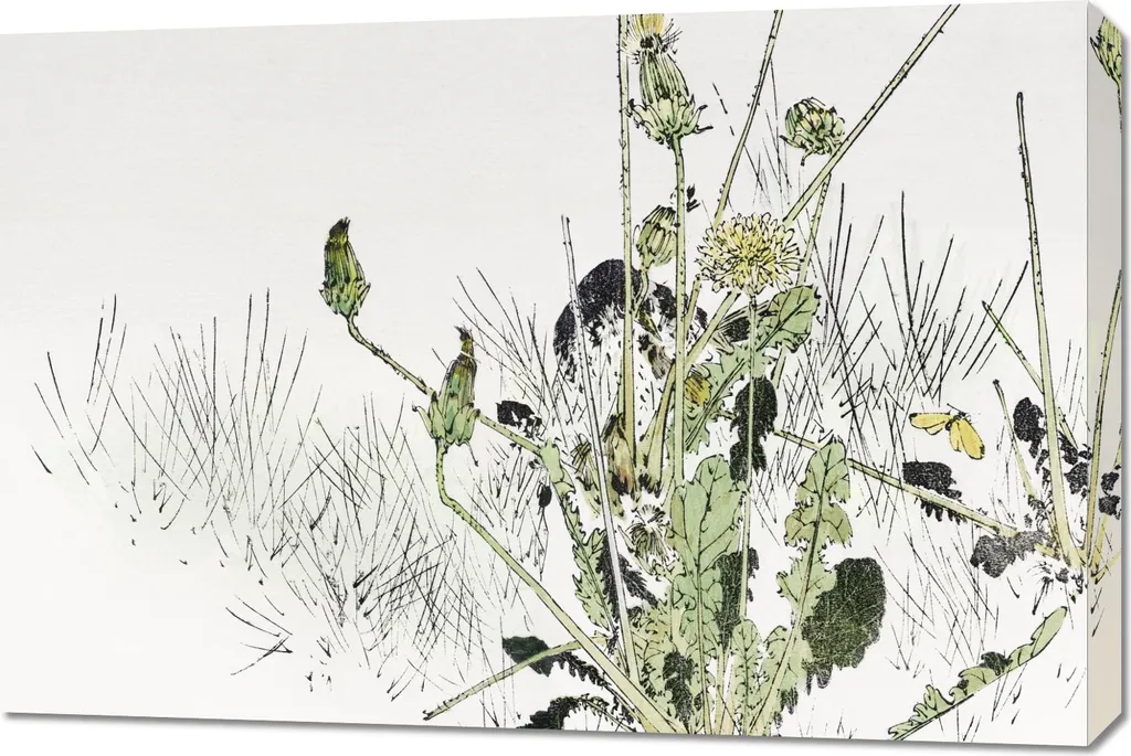 Quadro 90x60 Wild Dandelions di Watanabe Seitei - Arte Giapponese Vintage