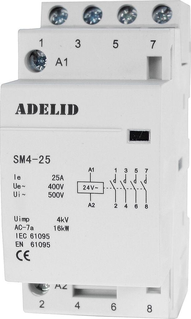 Schaltrelais Leitungsschutzschalter Installationsschütz 25A 4x NO Schließer Spule 24V AC