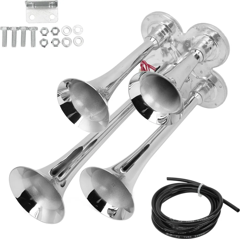 Klaxon 135 dB en Zinc Chromé Inoxydable - 4 Trompettes pour Semi-SUV