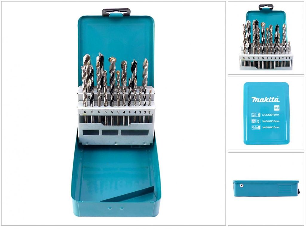 Makita D-46202, Wiertarka, Zestaw wierteł, Metal, Drewno, Zdjęcie produktu 