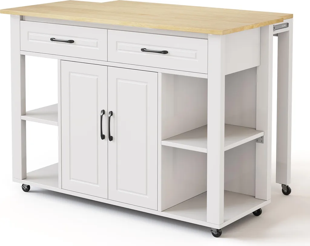 Îlot de Cuisine Extensible avec Prises Intégrées et Double Rangement - 10