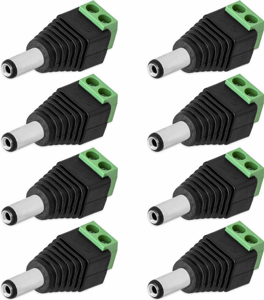 8x DC Stecker Hohlstecker 2,1 mm x 5,5 mm Adapter Terminal Block Netzteil Schraubbar