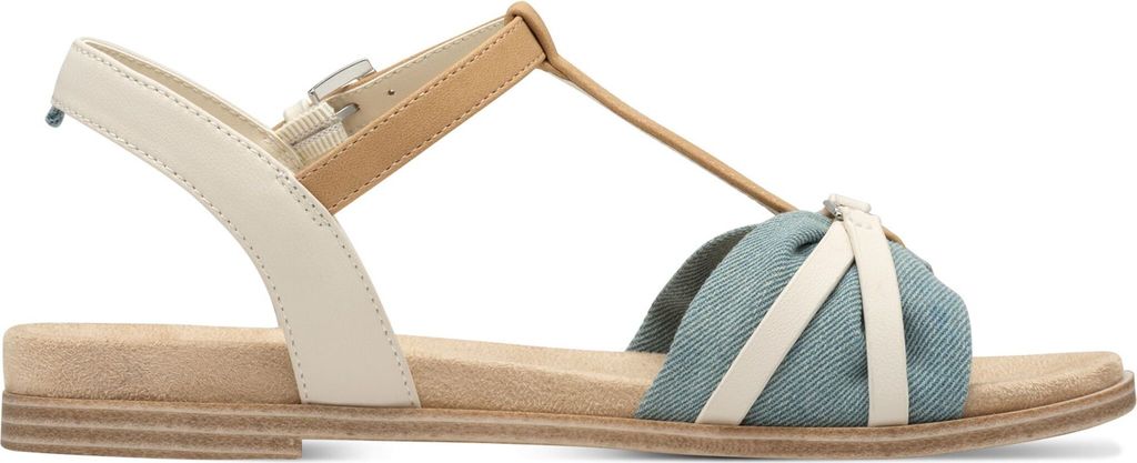 s.Oliver Damen Sandale Denim Stoff T-Riemen flach 5-28111-42, Größe:39 EU, Farbe:Mehrfarbig