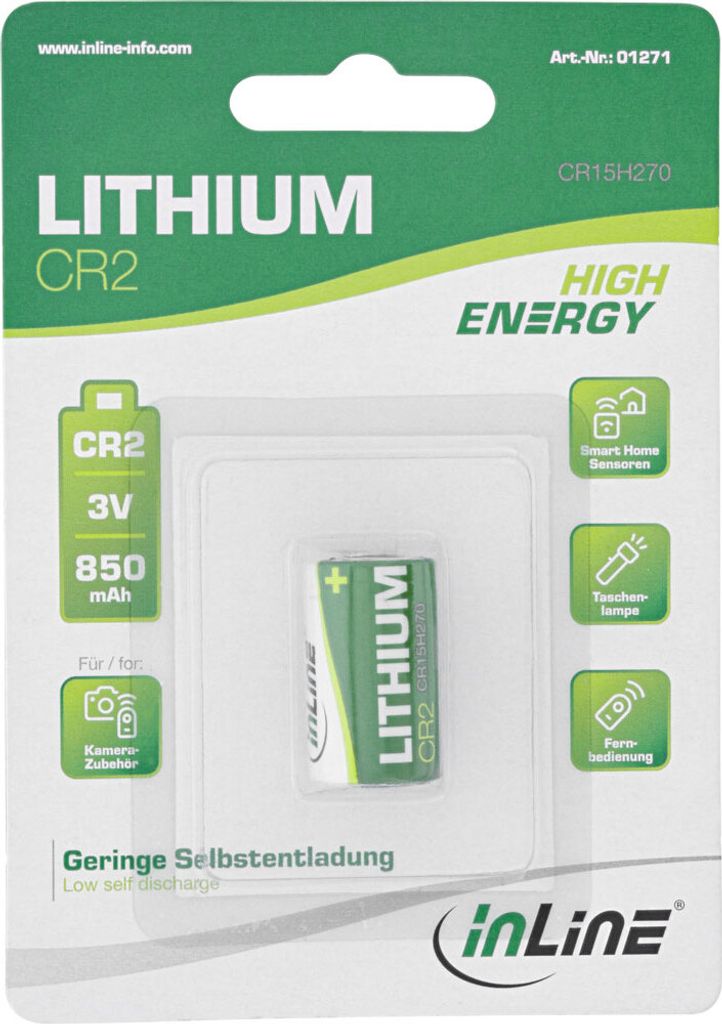 InLine Lithium High Energy Batterie, Fotobatterie, CR2, 3V 850mAh, 1er Pack