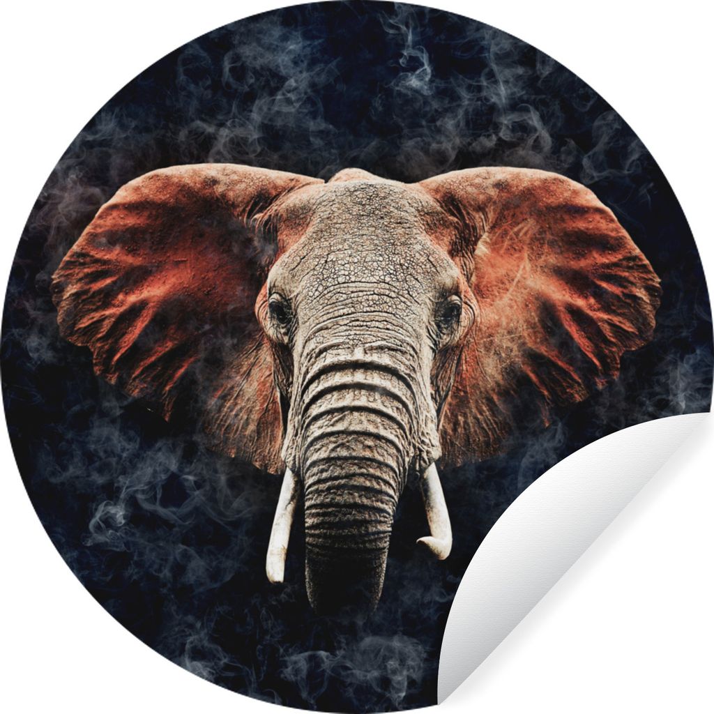 MuchoWow Runde Wandtattoo - Wandsticker Tapete Aufkleber Elefant - Rot - Tiere Ø 100 cm Selbstklebend und Repositionierbar - Wandaufkleber - Kre...