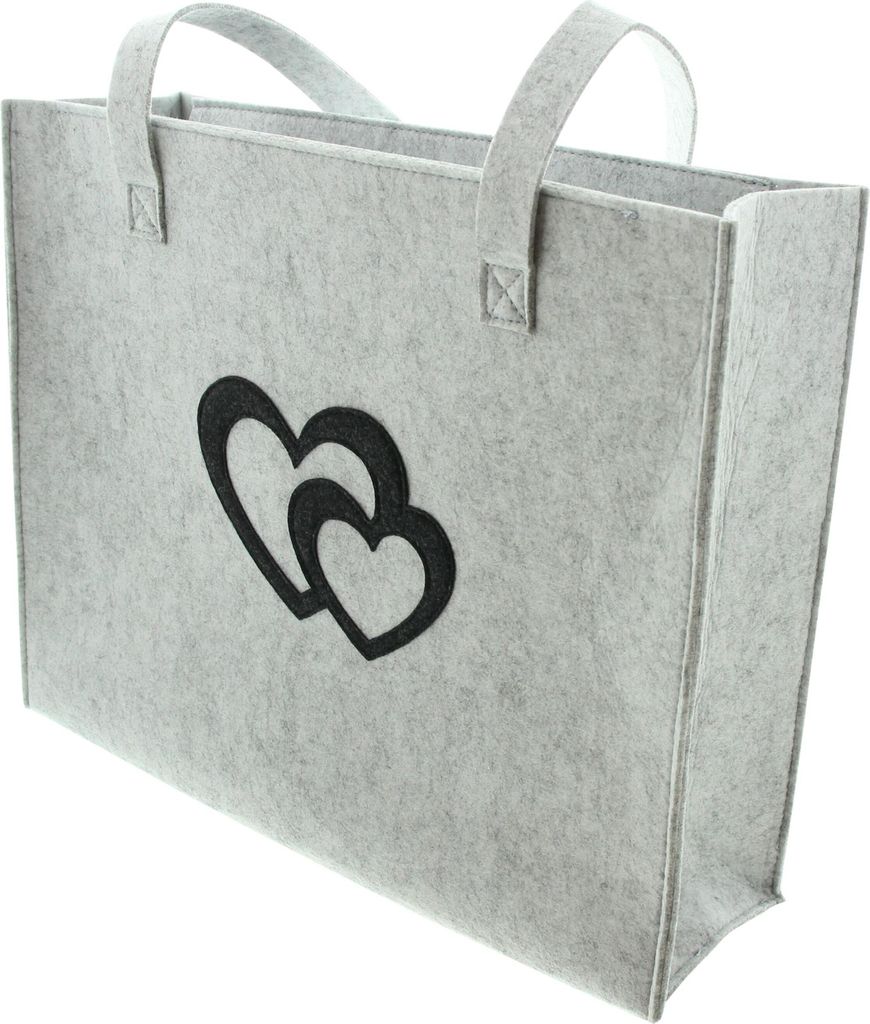 FRANK FLECHTWAREN Filztasche Herz-Duo, hellgrauer Shopper