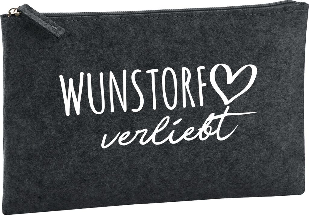 Huuraa Kulturbeutel Wunstorf verliebt 1 Liter Charcoal Filz Kosmetiktasche Geschenkidee
