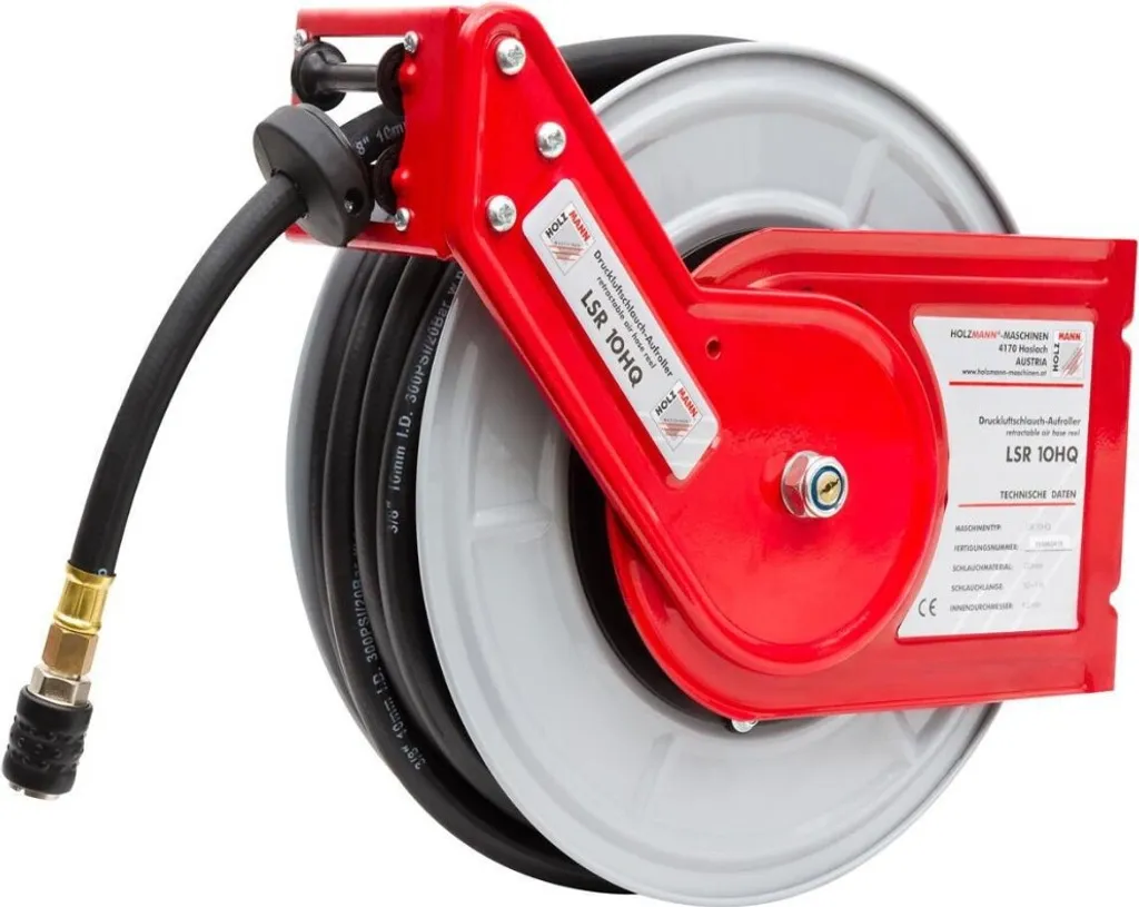 Enrouleur pneumatique tambour ouvert robuste en acier avec guide-tuyau