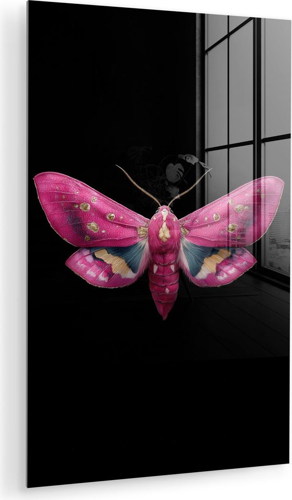 MuchoWow Glasbilder - Bilder auf Wandbild - Foto auf Glas Schmetterling - Rosa - Motte 20x30 cm Wanddekoration aus Glas - Acrylglasbild - Acrylbild...