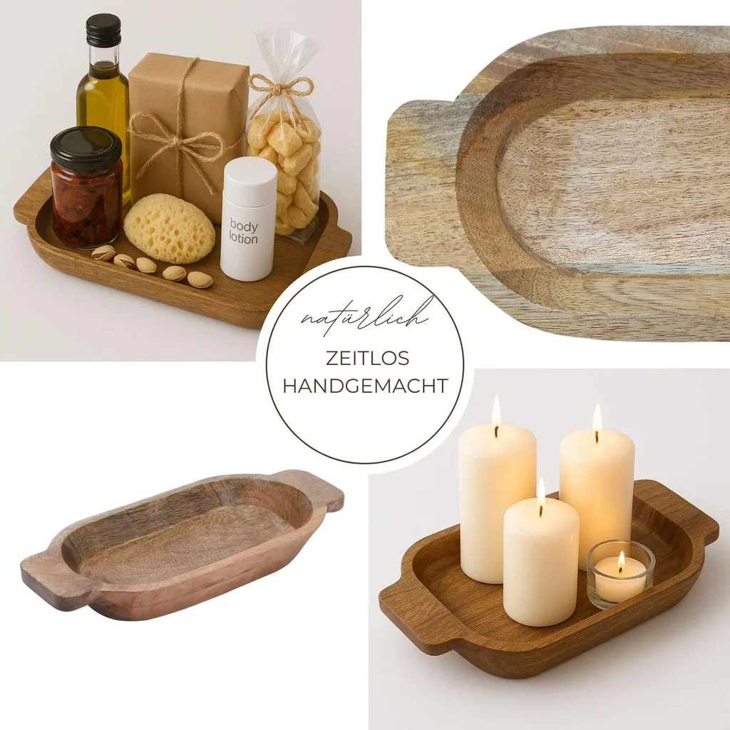Vassoi Legno Marrakesh Set 3 Pezzi | Decorazione Boho Chic Ovale - 3