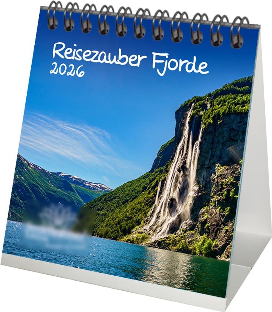 Reisezauber Fjorde Tischkalender 10cm x 10cm für 2026 Bach Fluß - Geschenkset Inhalt: 1x Kalender 1x Weihnachtsanhänger 1x Grußanhänger (gesam...
