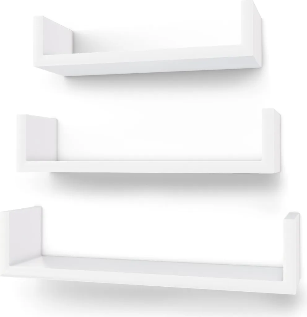 Lot de 3 étagères suspendues blanc style épuré pour décoration murale