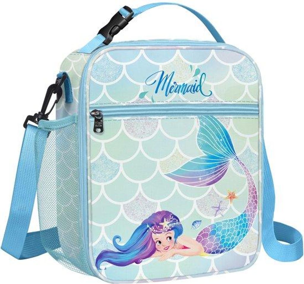 Kleine Isolierende Picknicktas für Mädchen Wasserfeste Tasche für Schule und Picknicks, Blaue Meerjungfrau