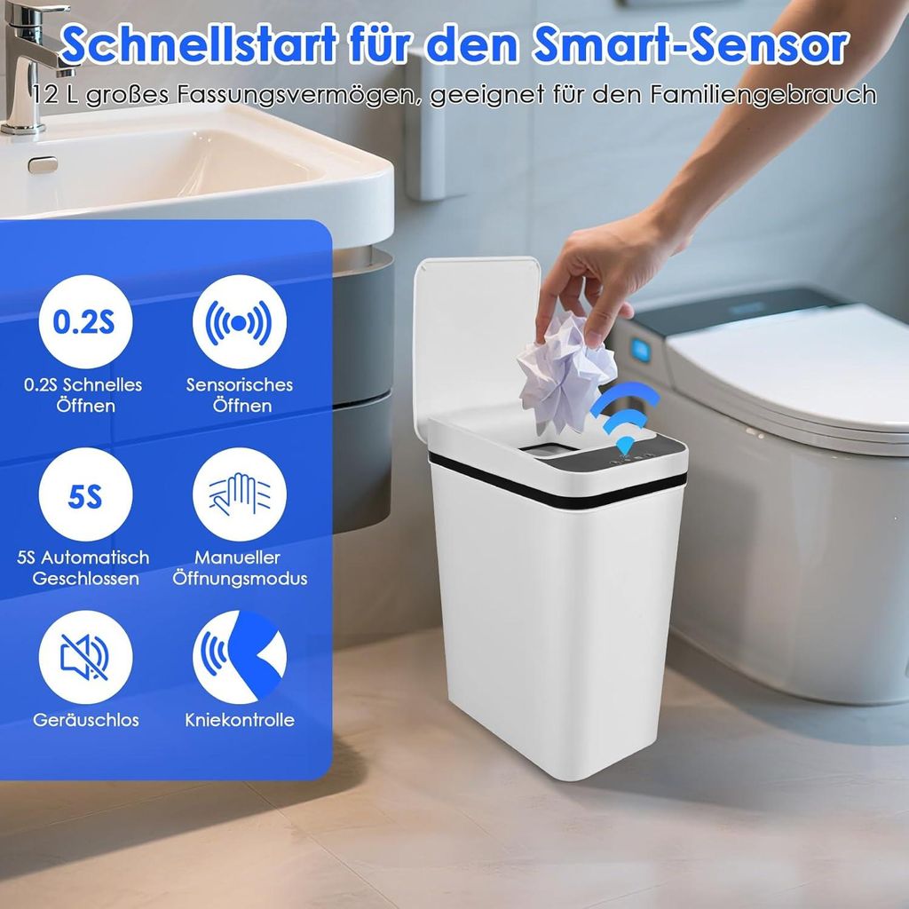 2er Set Mülleimer mit Sensor, 12L Automatischer Mülleimer