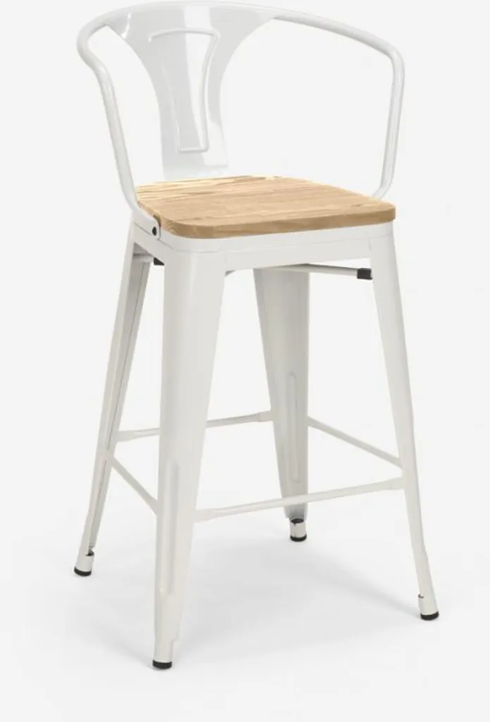Tabouret de bar Blanc Steel Wood stable et robuste pour petit espace bar