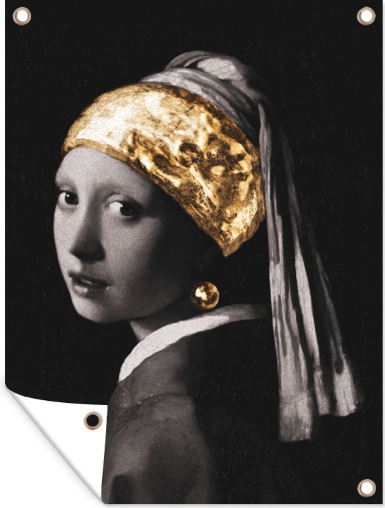 MuchoWow 30x40 cm Outdoor-Poster Gartendeko Sichtschutz Garten Poster für den Garten Mädchen mit einem Perlenohrring - Vermeer - Gold